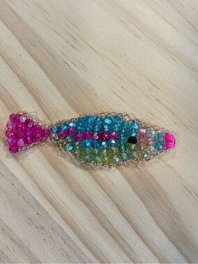 Handmade Beaded Fish bag charm- Multicolor